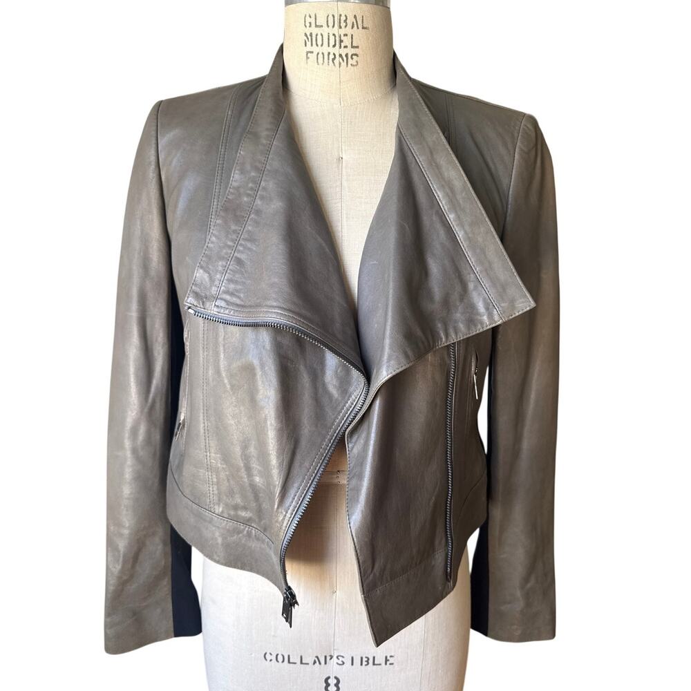 DKNY Lamb Leather Moto Jacket in Olive Green Size Small